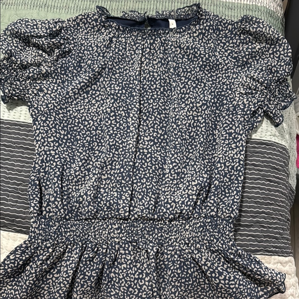 Glam Navy and White Puff Sleeve Blouse